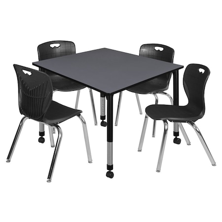 Regency Tables > Height Adjustable > Square Mobile Table & Chair Sets, 48 W, 48 L, 23-34 H, Grey TB4848GYAPCBK40BK